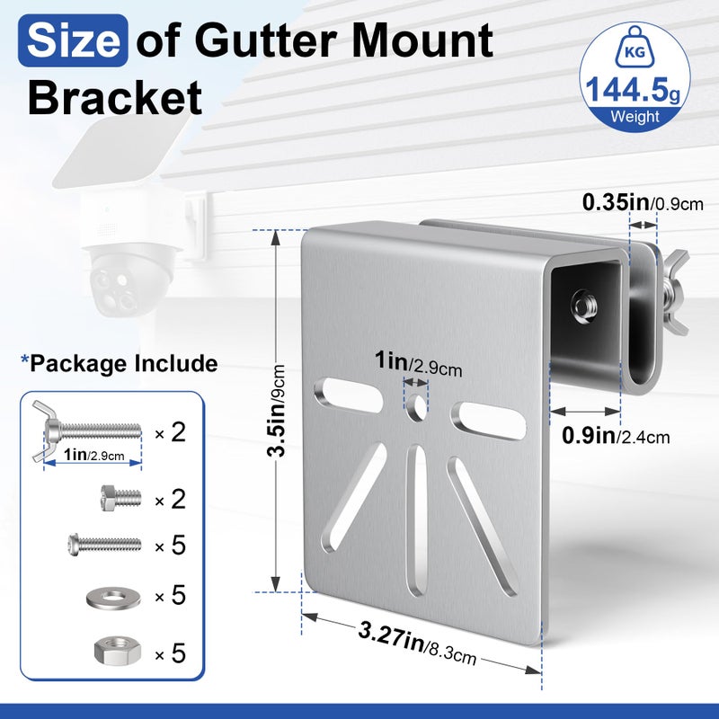 ViewKurM Gutter Mount for Security Cameras,Stainless Steel Eufy Camera Mount,No Drill Universal Mounting Bracket Compatible with Eufy S340/SoloCam E30, Reolink TrackMix, Tapo C425 & Solar Panels - Image 2