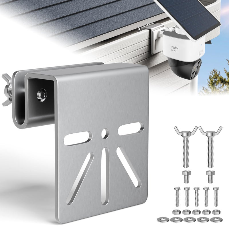 ViewKurM Gutter Mount for Security Cameras,Stainless Steel Eufy Camera Mount,No Drill Universal Mounting Bracket Compatible with Eufy S340/SoloCam E30, Reolink TrackMix, Tapo C425 & Solar Panels - Image 1