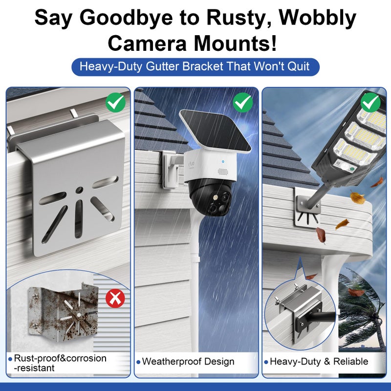 ViewKurM Gutter Mount for Security Cameras,Stainless Steel Eufy Camera Mount,No Drill Universal Mounting Bracket Compatible with Eufy S340/SoloCam E30, Reolink TrackMix, Tapo C425 & Solar Panels - Image 3