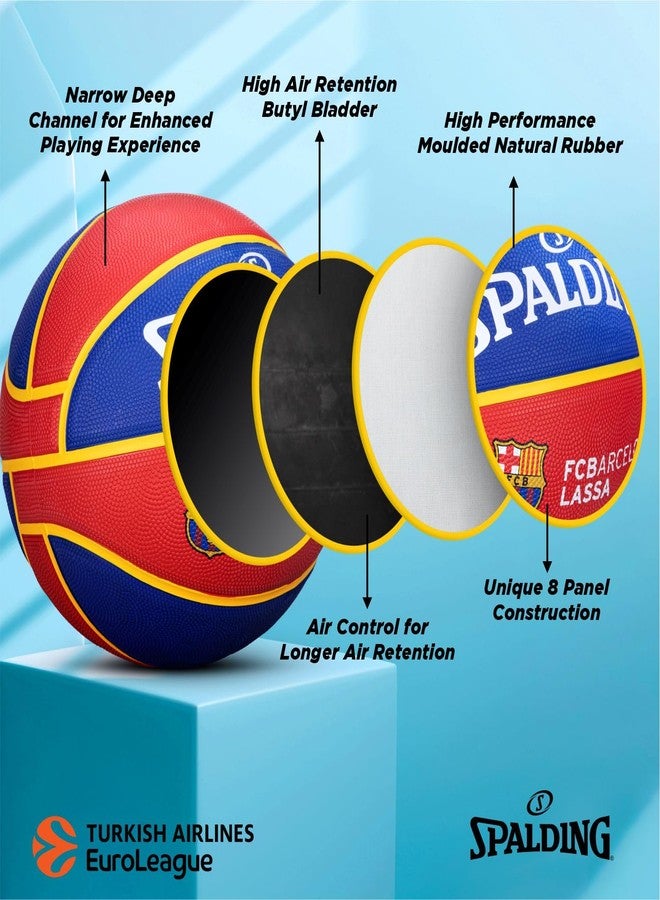 سبالدينج كرة سبالدينغ يورو برشلونة الاحترافية للمباريات، كرة سلة مصبوبة من المطاط، مناسبة للعب في الأماكن المغلقة والمفتوحة، للرجال والنساء والشباب (اللون: أحمر-أزرق)، مقاس 7 - Image 3
