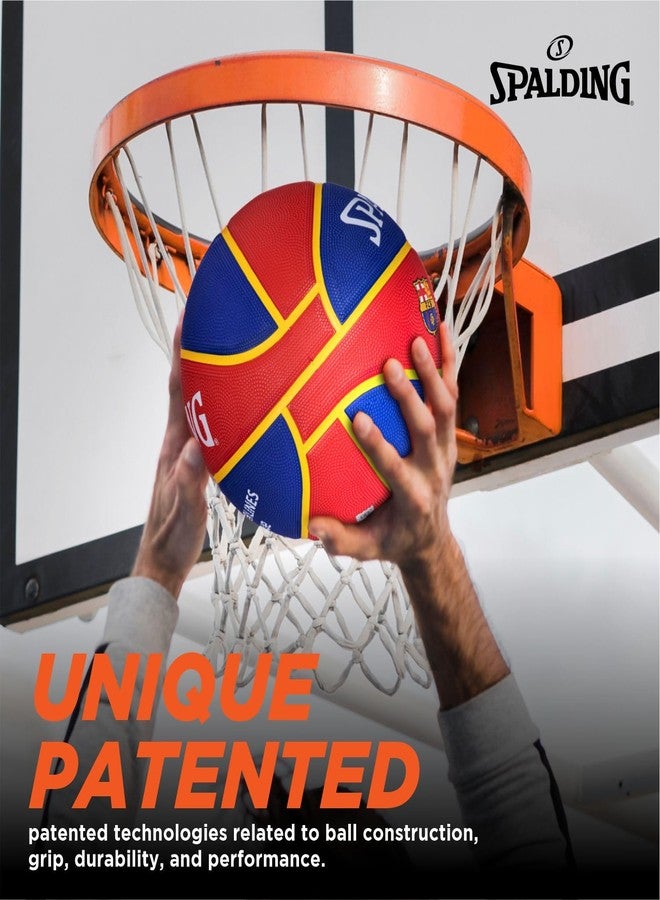 سبالدينج كرة سبالدينغ يورو برشلونة الاحترافية للمباريات، كرة سلة مصبوبة من المطاط، مناسبة للعب في الأماكن المغلقة والمفتوحة، للرجال والنساء والشباب (اللون: أحمر-أزرق)، مقاس 7 - Image 4