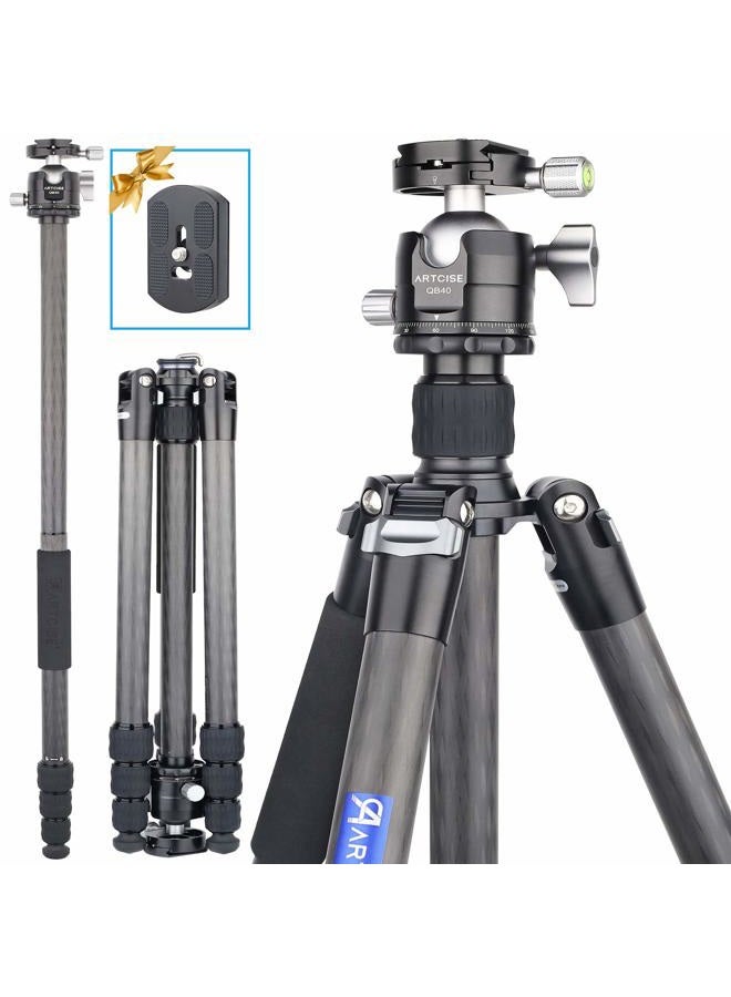 ARTCISE 69.7" Carbon Fiber Camera Tripod with Low Profile Ball Head ARTCISE Professional Lightweight Compact Tripod with Two 1/4 inch Quick Shoe Plate for DSLR Camera,Video Camcorder, Max Load 39lbs/18kg - Image 1