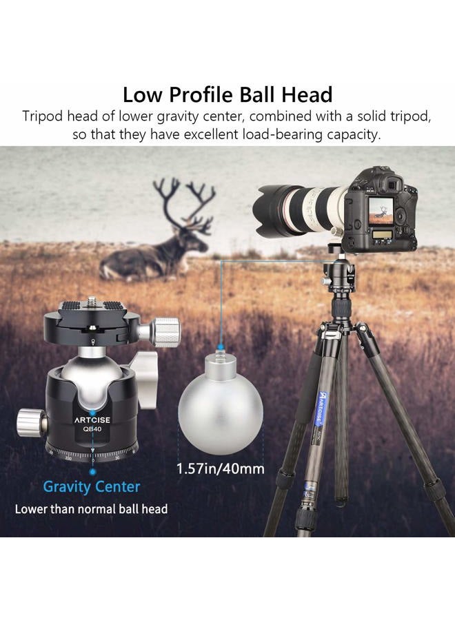 ARTCISE 69.7" Carbon Fiber Camera Tripod with Low Profile Ball Head ARTCISE Professional Lightweight Compact Tripod with Two 1/4 inch Quick Shoe Plate for DSLR Camera,Video Camcorder, Max Load 39lbs/18kg - Image 2