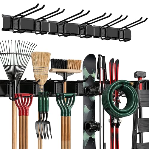 TIDYME Garage Wall Organizer 48 HeavyDuty Tool Storage Rack Adjustable DoubleLayer Hooks 300 lbs Capacity Carbon Steel Wall Mount Holder for Shovels Rakes Ladders Power Tools - Image 1