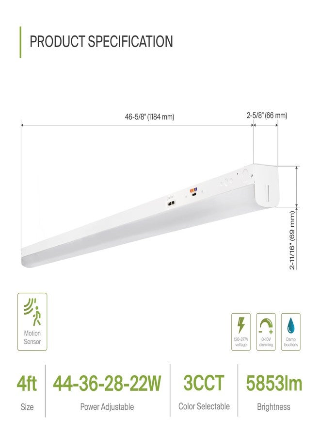 اي اس دي مصباح خطي LED بطول 4 أقدام للسلالم من ASD مزود بمستشعر حركة - 22-44 واط، 5853 لومن، قابل للتوصيل، مصباح LED للمتاجر - قابل للتعديل من 3500-5000 كلفن، مصباح سقف تجاري - معتمد من UL وDLC - Image 2