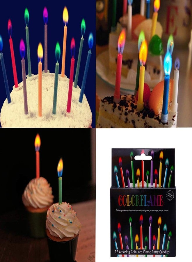 T-shin Coloured Flame Candles,12 Pack Amazing Vivid Colors Cupcake Candles,Long Time Creative Fun Wedding Birthday Anniversary Baby Shower Party Supplies,Cake Decoration Six Color - Image 1