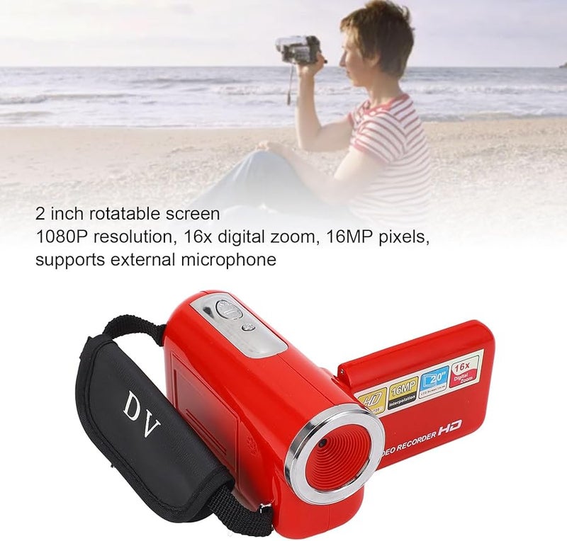 Asixxsix 16MP HD 1080P Digital Camera Camcorder with 2 Inch Rotation Screen 16X Zoom Red - Image 3