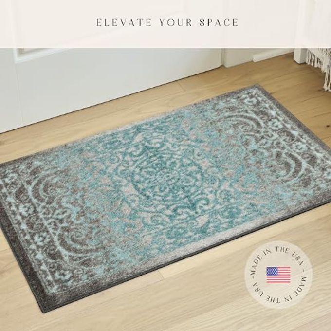 Maples Rugs Pelham Transitional Area Rugs Made in USA Washable, Non Slip, Indoor Carpet for Entryway, Foyer, Kitchen, and Bathroom, 1'8 x 2'10, Blue/Grey - Image 2