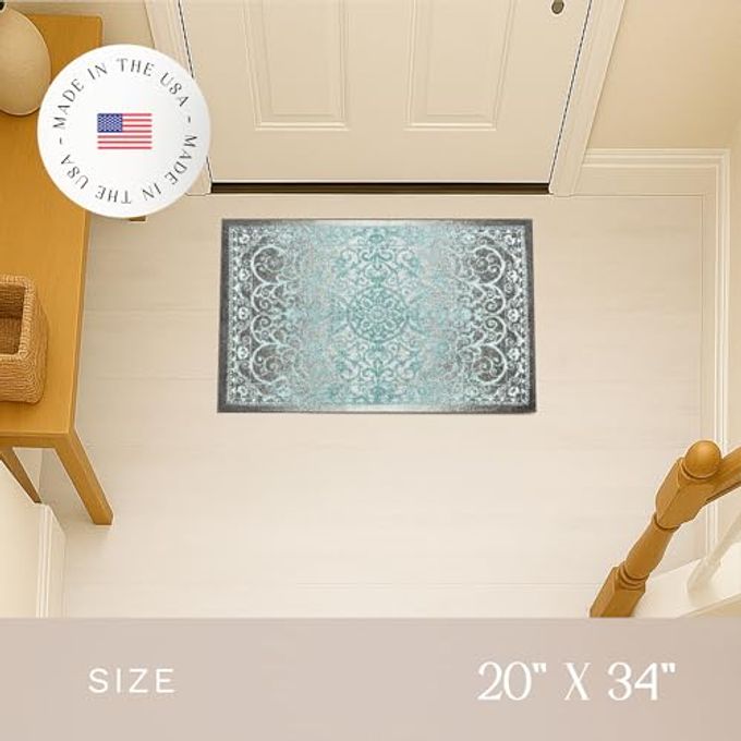Maples Rugs Pelham Transitional Area Rugs Made in USA Washable, Non Slip, Indoor Carpet for Entryway, Foyer, Kitchen, and Bathroom, 1'8 x 2'10, Blue/Grey - Image 3