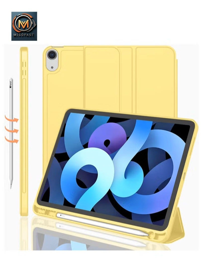 ميجوفاست iPad Air 11 بوصة M3/M2 (2025/2024) iPad Air 5/4 (2022/2020 الجيل الخامس/الرابع 10.9 بوصة) مع حامل قلم، غطاء رفيع للكمبيوتر اللوحي مع ظهر ناعم من مادة TPU، خاصية الإيقاظ/السكون التلقائي باللون الأصفر - Image 1