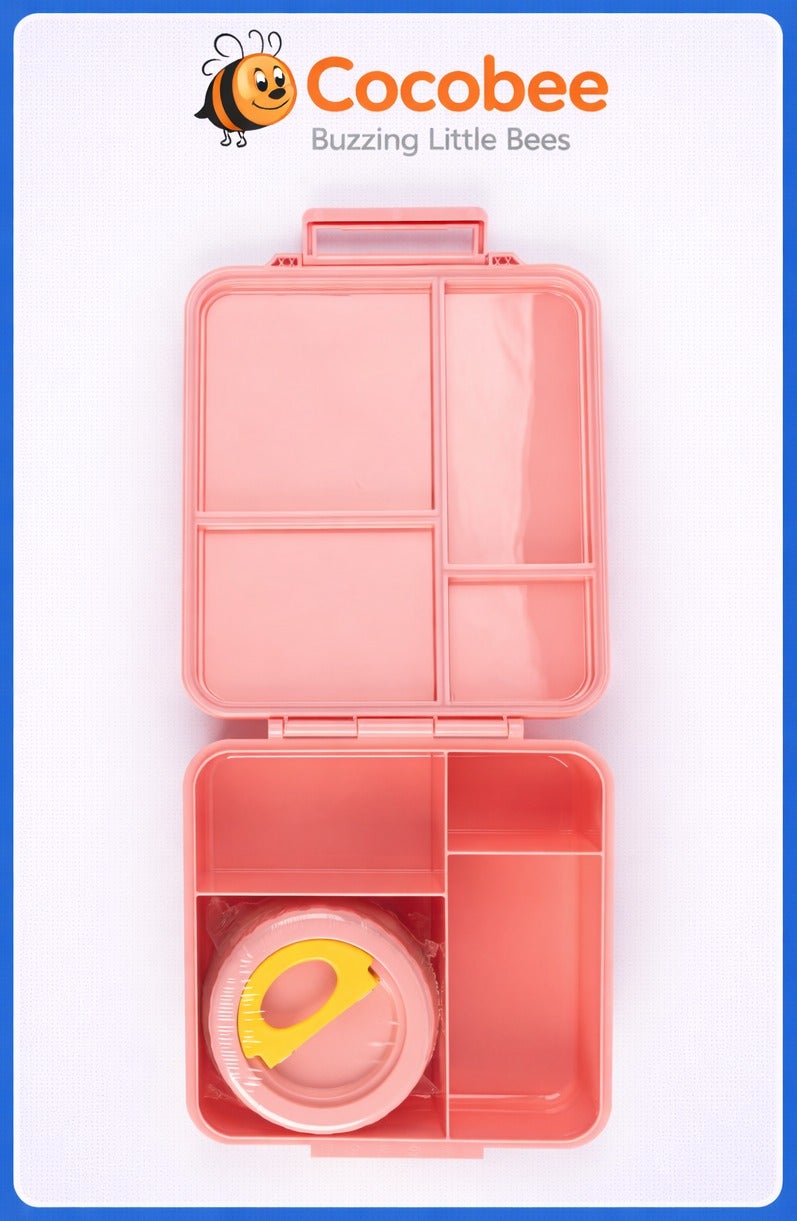 Cocobee Cherry Food Grade Tritan Bento Lunch Box with Food Jar, 4 Compartments - Pink - Image 1