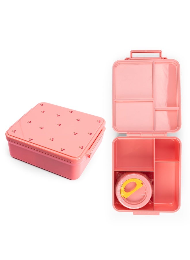 Cocobee Cherry Food Grade Tritan Bento Lunch Box with Food Jar, 4 Compartments - Pink - Image 1