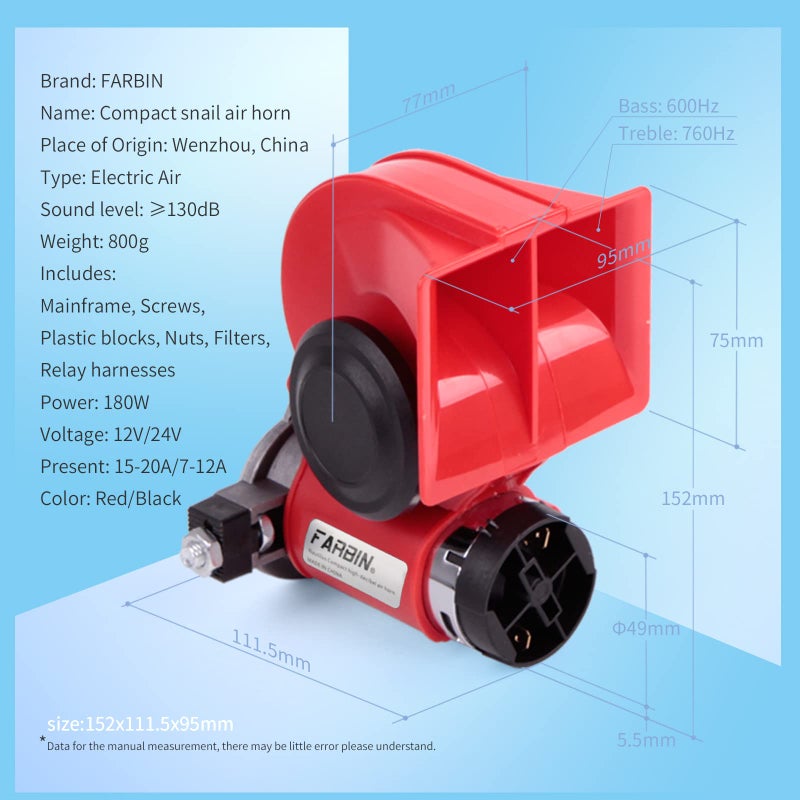 FARBIN Train Horn for Truck 12v 150db Loud Car Horn Snail Air Horn with Air Pump for truck car boat van lorry SUV RV motorcycle off road - Image 5