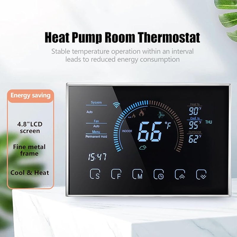 FTVOGUE Smart Programmable Heat Pump Thermostat Black LCD Voice Control Weather Monitoring - Image 4
