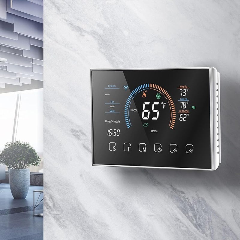 FTVOGUE Smart Programmable Heat Pump Thermostat Black LCD Voice Control Weather Monitoring - Image 3