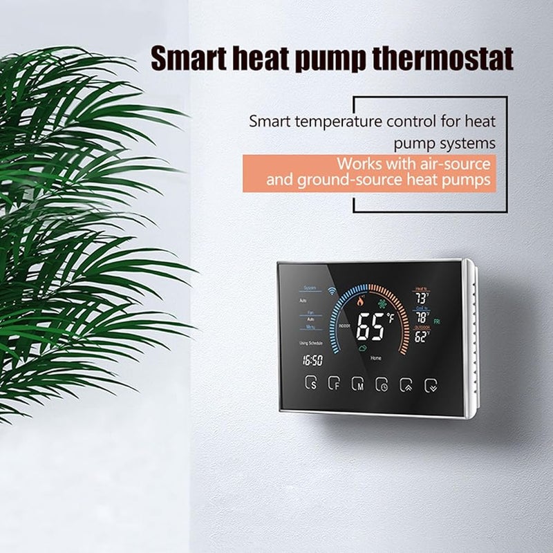 FTVOGUE Smart Programmable Heat Pump Thermostat Black LCD Voice Control Weather Monitoring - Image 5