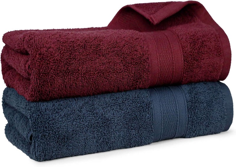 MYTRIDENT Soft Comfort Air Rich 100% Cotton Towels for Bath, 500 GSM Large Size Bathroom Towels for Men/Women, 2PC Bath (69 cm x 137 cm), Wine red and Navy - Image 1