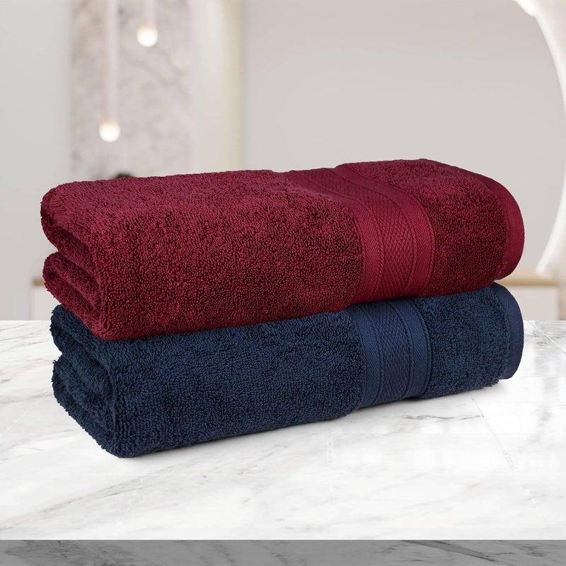 MYTRIDENT Soft Comfort Air Rich 100% Cotton Towels for Bath, 500 GSM Large Size Bathroom Towels for Men/Women, 2PC Bath (69 cm x 137 cm), Wine red and Navy - Image 4