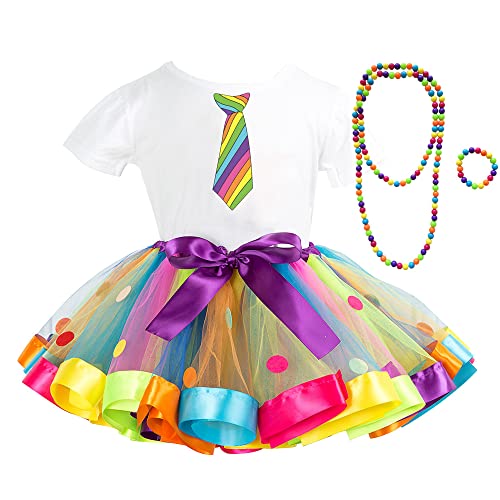 JOINSI Girls Rainbow Tutu Ballet Skirt with Shirt Necklace Bracelet - Image 1