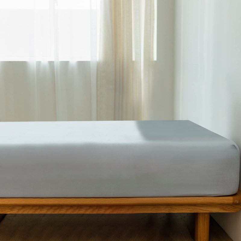 MooMee Fitted Bottom Sheet Only 100% Washed Cotton Linen Like Textured Breathable Durable Soft Comfy Deep Pocket Fits Mattress up to 17"" (Cornflower Blue  King) - Image 2