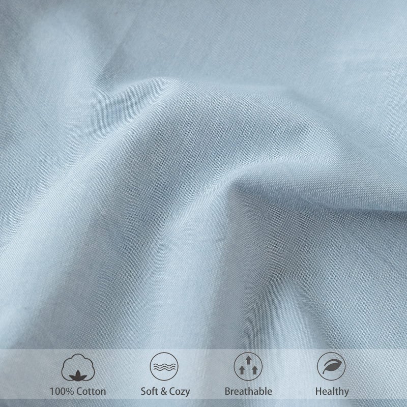 MooMee Fitted Bottom Sheet Only 100% Washed Cotton Linen Like Textured Breathable Durable Soft Comfy Deep Pocket Fits Mattress up to 17"" (Cornflower Blue  King) - Image 5