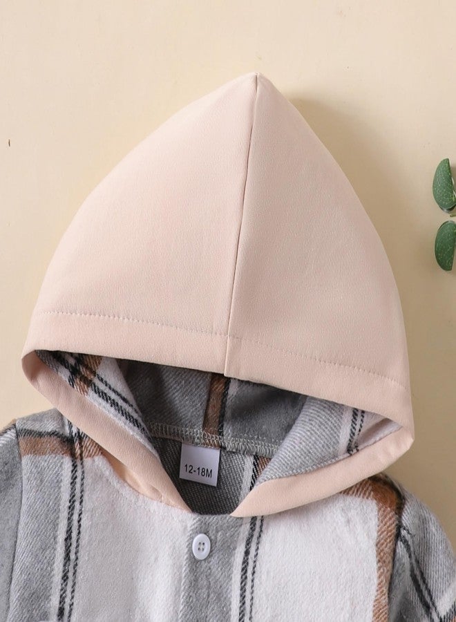 ODIMAME 12 Month Boy Clothes Toddler Fall Outfits Winter Baby Long Sleeve Plaid Hooded Sweatshirt Pocket Ripped Holes Jeans Clothing Set Grey 12-18 Months - Image 4