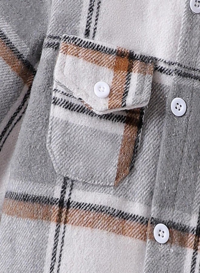 ODIMAME 12 Month Boy Clothes Toddler Fall Outfits Winter Baby Long Sleeve Plaid Hooded Sweatshirt Pocket Ripped Holes Jeans Clothing Set Grey 12-18 Months - Image 5