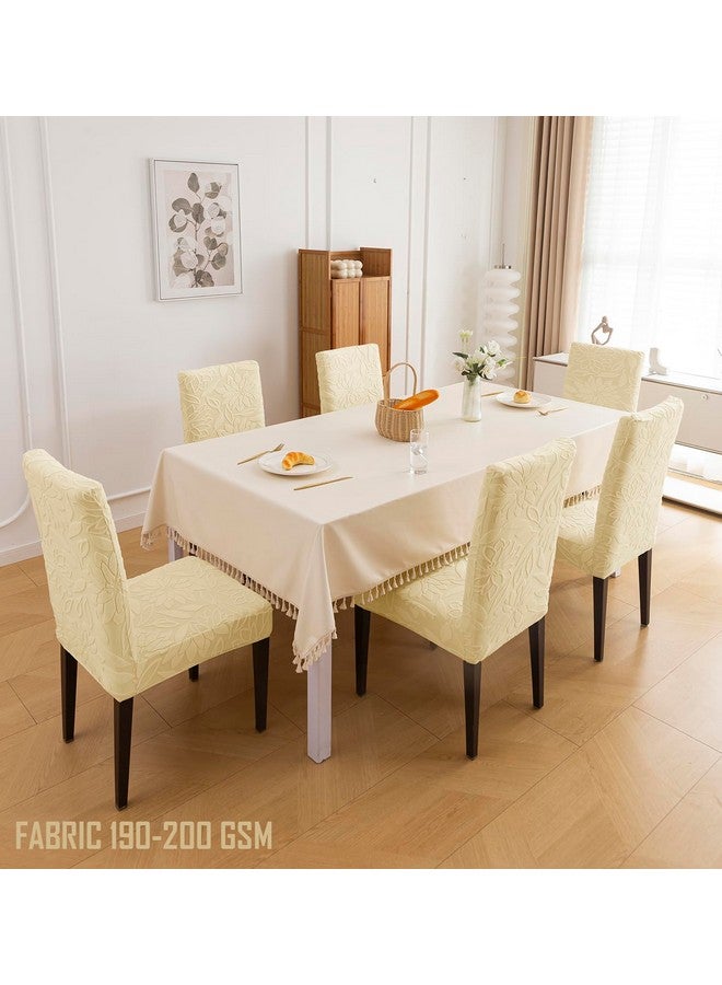 House of Quirk Stretchy Universal Camellia Jacquard Waterproof Chair Cover Removable & Washable Short Dining Chair Cover Protector Seat Slipcover (Beige,Pack of 8) - Image 4