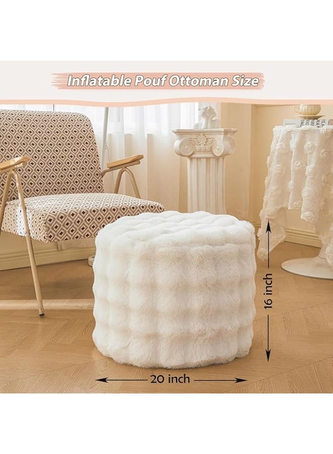 Round inflatable floor cushion made of fur, 20 x 16 inches, soft and fluffy, suitable for adults, children and girls, fur chair and foot cushion, home decor, non-slip, white color. - Image 2