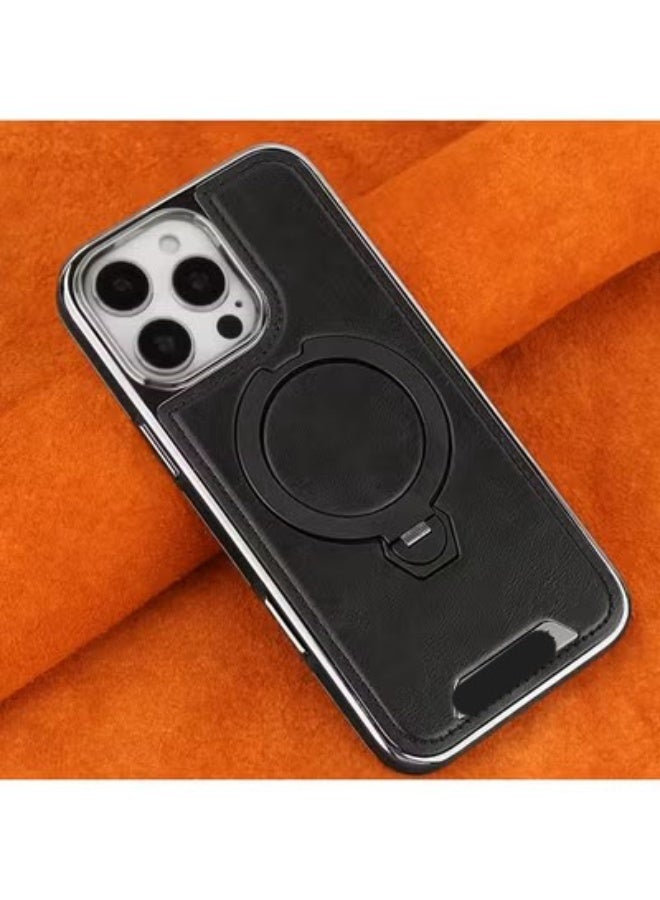 Temu Faux Leather Case with Rotating Stand, Compatible with Magnetic Charger and Wireless Charging, Classic Luxury Slim Shockproof Stylish Cover with Full Protection, Compatible with iPhone 13 Pro Max