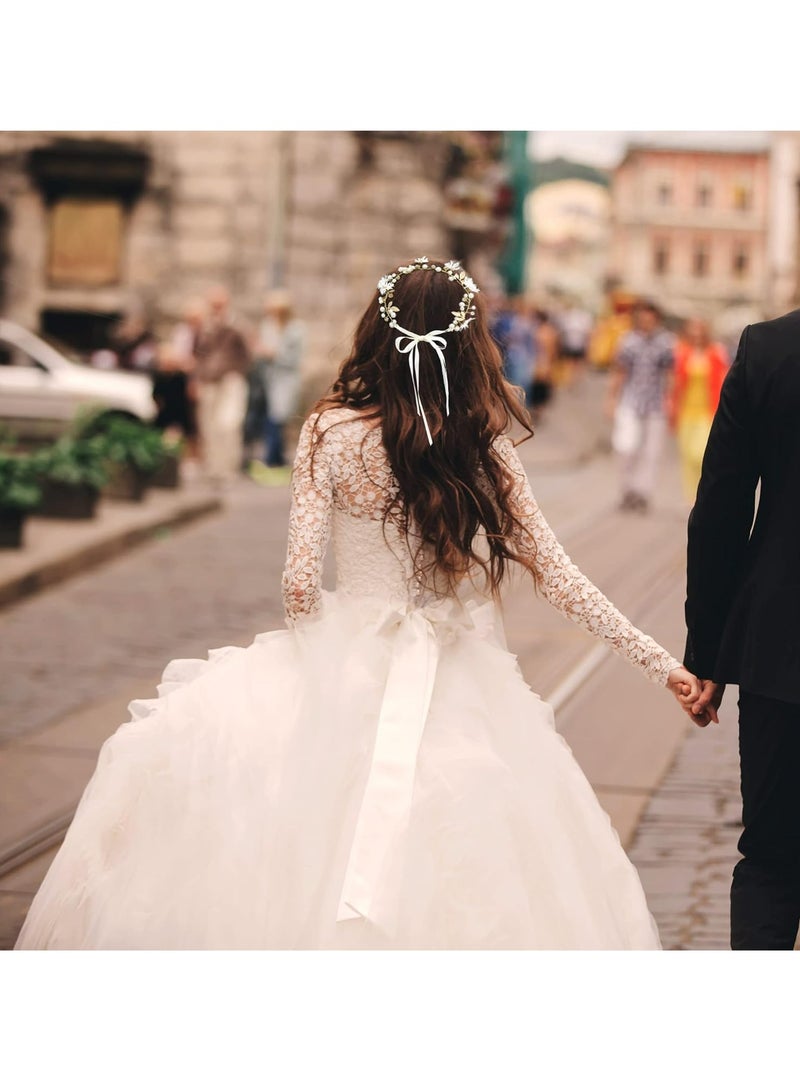 أوزيغالور طوق شعر بوهيمي مصنوع يدويًا على شكل زهرة الأقحوان البوهيمية مع حجر الراين وأوراق ذهبية ولؤلؤ - زفاف/حفل زفاف/حفل للنساء. - Image 5