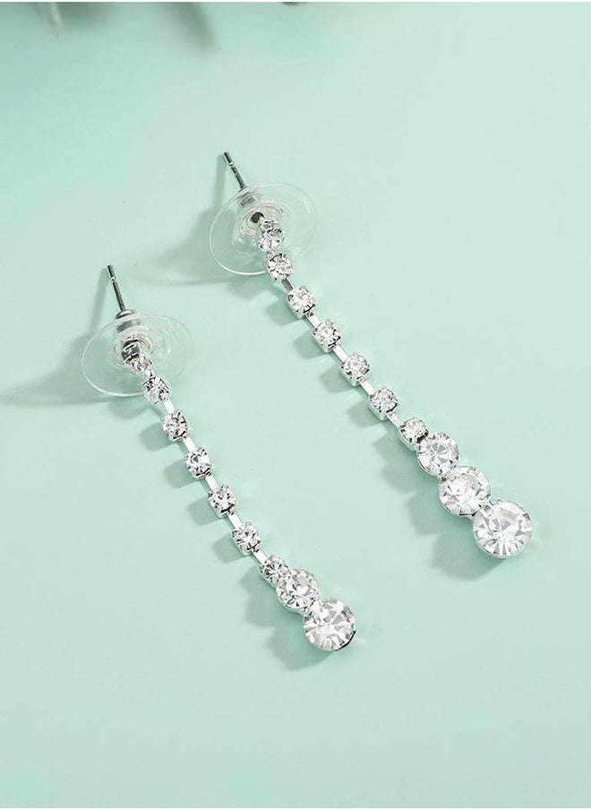 RIOXS Crystal Bride Necklace Earrings Set Silver Rhinestone Wedding Accessories for Women and Girls  - Image 5