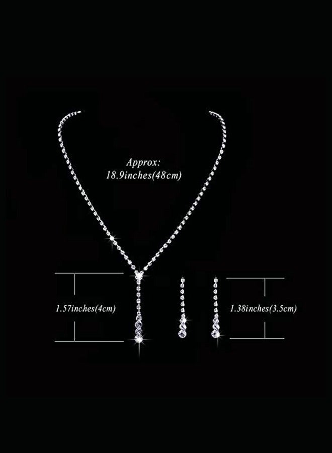 Crystal Bride Necklace Earrings Set Silver Rhinestone Wedding Accessories for Women and Girls