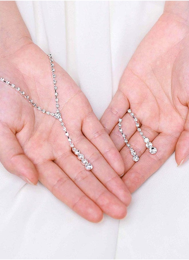 RIOXS Crystal Bride Necklace Earrings Set Silver Rhinestone Wedding Accessories for Women and Girls  - Image 3