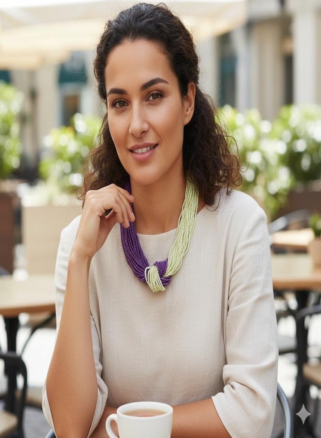 دي سي أيه قلادة نسائية أنيقة وعصرية من الزجاج واللؤلؤ (أرجواني وأخضر) من DCA Indan Western Trendy Fashion Jewelly - Image 3