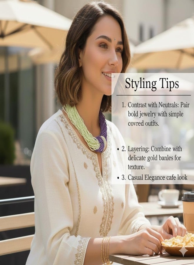 دي سي أيه قلادة نسائية أنيقة وعصرية من الزجاج واللؤلؤ (أرجواني وأخضر) من DCA Indan Western Trendy Fashion Jewelly - Image 4