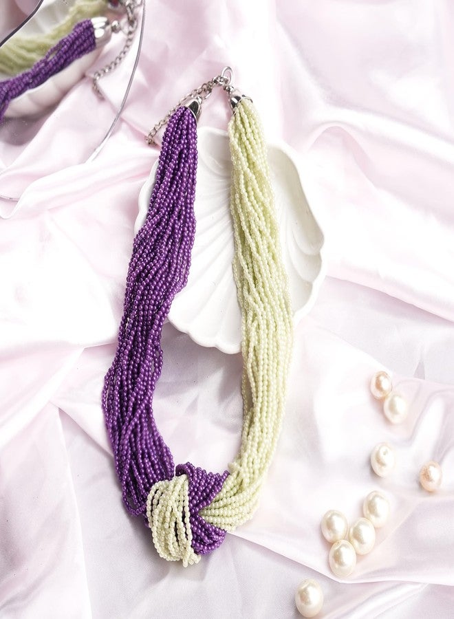 دي سي أيه قلادة نسائية أنيقة وعصرية من الزجاج واللؤلؤ (أرجواني وأخضر) من DCA Indan Western Trendy Fashion Jewelly - Image 5