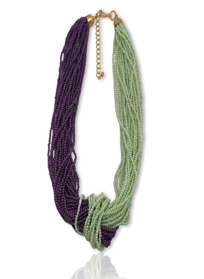 دي سي أيه قلادة نسائية أنيقة وعصرية من الزجاج واللؤلؤ (أرجواني وأخضر) من DCA Indan Western Trendy Fashion Jewelly - Image 1