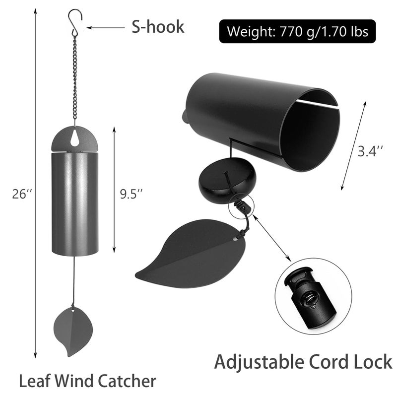 MEDOO Unique Serenity Bell with Deep Resonance - Large Deep Tone Wind Chimes for Outside - Memorial Wind Chime for Outdoors - Amazing Grace Wind Bells with Mute Mode - Handcrafted Steel Wind Chimes - Black - Image 4
