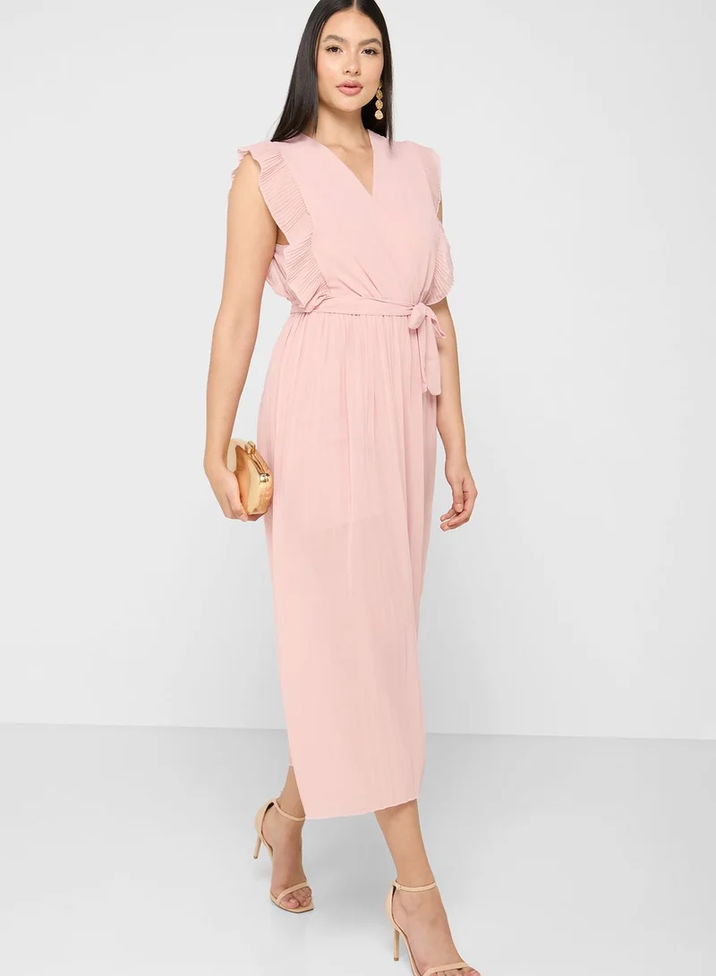 boohoo Ruffle Sleeve Tie Detail Jumpsuit