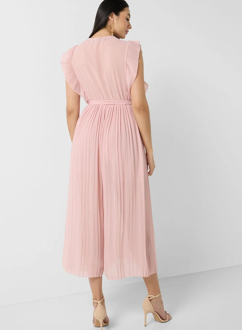 boohoo Ruffle Sleeve Tie Detail Jumpsuit