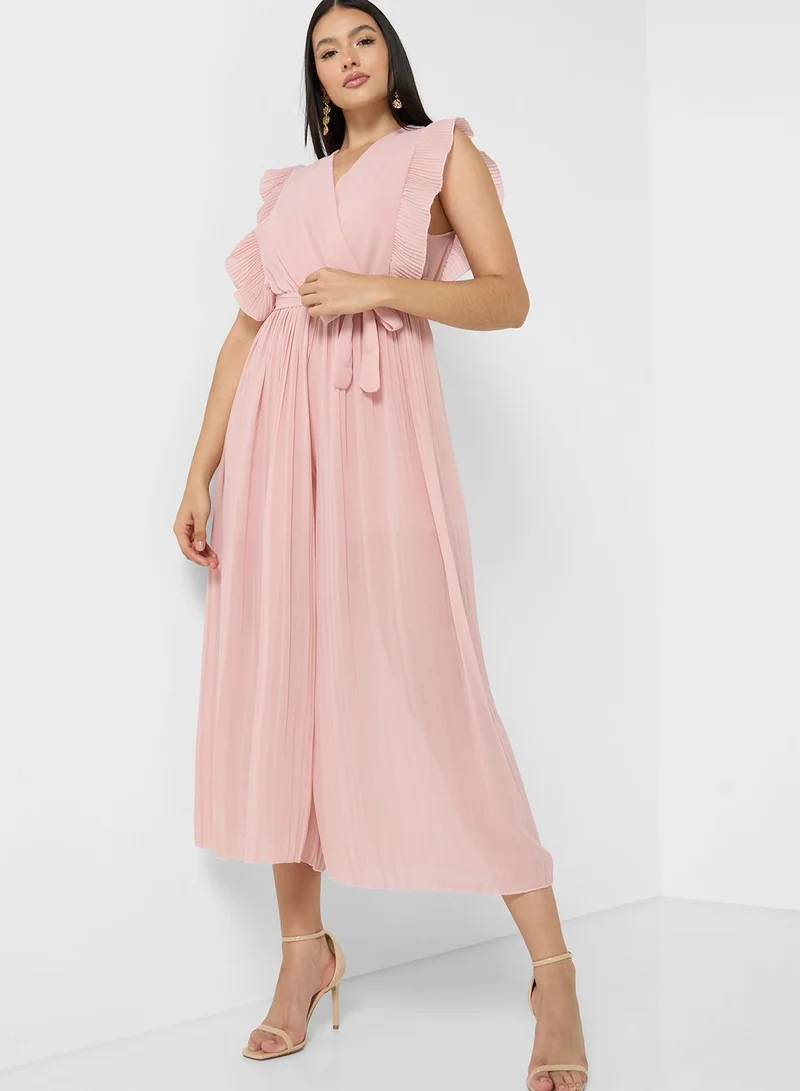 boohoo Ruffle Sleeve Tie Detail Jumpsuit