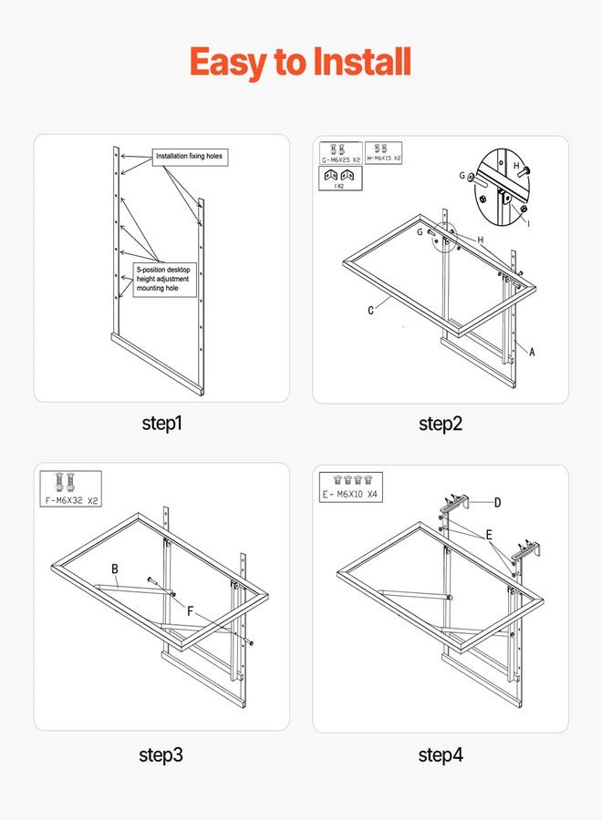 VEVOR Balcony Hanging Table, 24 x 16 inch Metal Folding Balcony Railing Table, Outdoor Balcony Bar Table for Railings, 5-Level Adjustable, Fit Railing from 1" to 4.7", Serving Table for Patio & Deck - Image 4