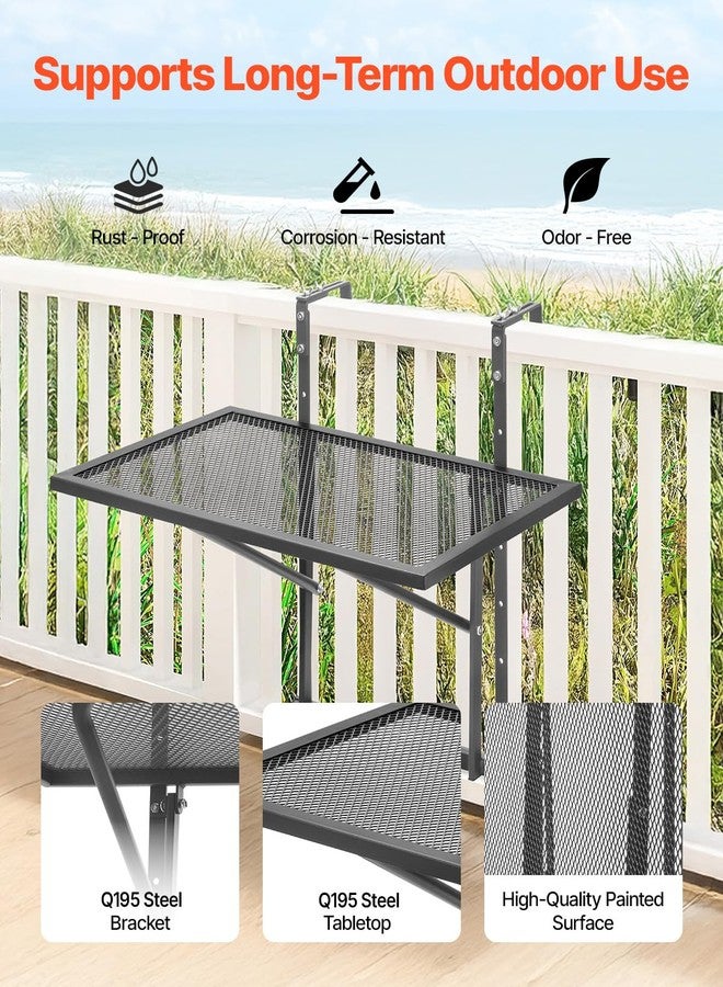 VEVOR Balcony Hanging Table, 24 x 16 inch Metal Folding Balcony Railing Table, Outdoor Balcony Bar Table for Railings, 5-Level Adjustable, Fit Railing from 1" to 4.7", Serving Table for Patio & Deck - Image 2