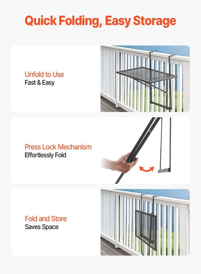 VEVOR Balcony Hanging Table, 24 x 16 inch Metal Folding Balcony Railing Table, Outdoor Balcony Bar Table for Railings, 5-Level Adjustable, Fit Railing from 1" to 4.7", Serving Table for Patio & Deck - Image 5