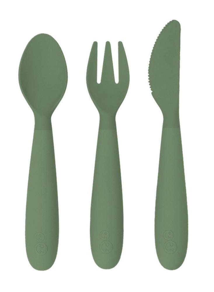 ezpz Happy Utensils - 100% Bpa Free Fork, Spoon & Knife For Toddlers + Preschoolers + Self-Feeding- 24 Months+ - Olive - Image 1