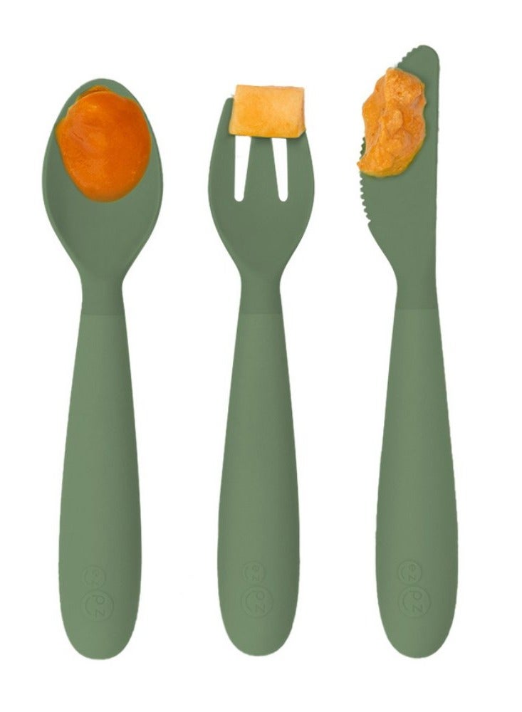 ezpz Happy Utensils - 100% Bpa Free Fork, Spoon & Knife For Toddlers + Preschoolers + Self-Feeding- 24 Months+ - Olive - Image 4
