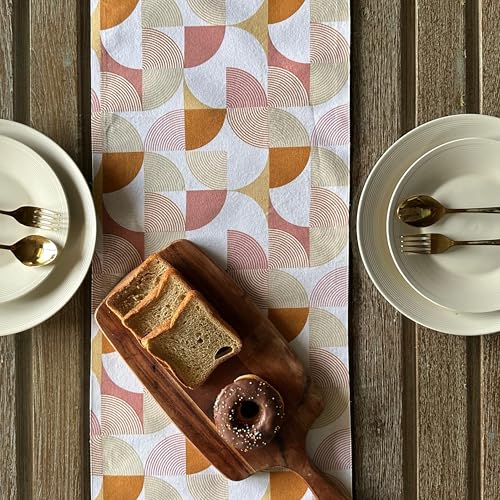 Oak & Lily Table Runner 100% Cotton Premium European Quality | 34x180 cm- Ideal for 4 & 6 Seater Dining & Center Tables | Washable, Anti-Skid, Modern Rust & Mustard Abstract Geometric Print - Image 4