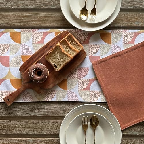 Oak & Lily Table Runner 100% Cotton Premium European Quality | 34x180 cm- Ideal for 4 & 6 Seater Dining & Center Tables | Washable, Anti-Skid, Modern Rust & Mustard Abstract Geometric Print - Image 5