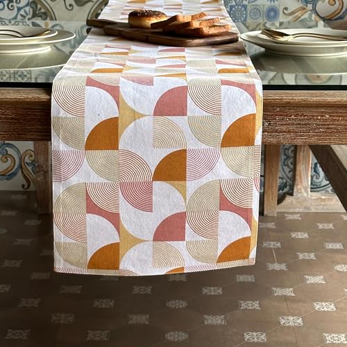 Oak & Lily Table Runner 100% Cotton Premium European Quality | 34x180 cm- Ideal for 4 & 6 Seater Dining & Center Tables | Washable, Anti-Skid, Modern Rust & Mustard Abstract Geometric Print - Image 2